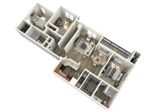 Floor plan for 3 beds, 2 baths, 1345 sqft